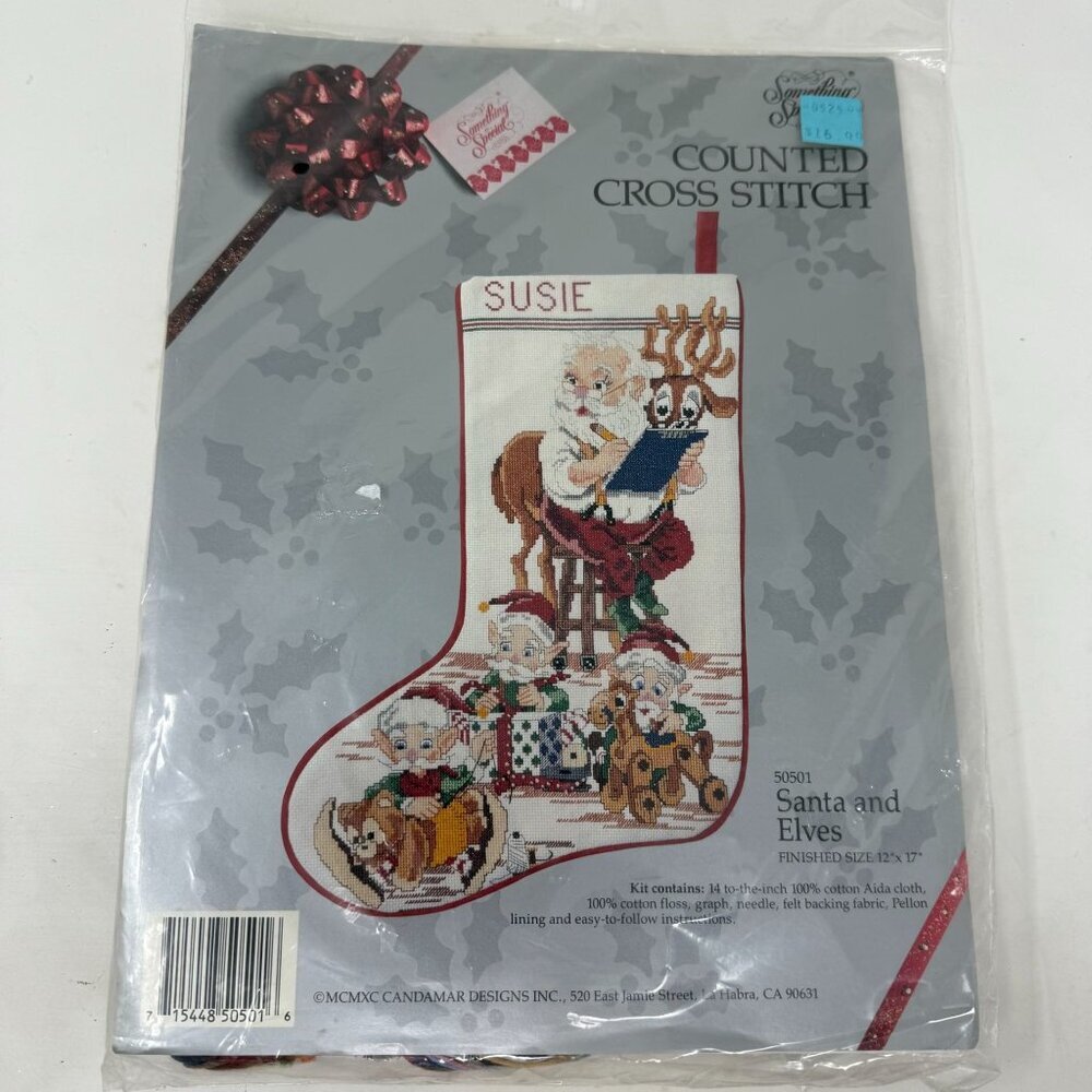 Something Special Counted Cross Stitch Kit Santa Elves Christmas Stocking Cotton